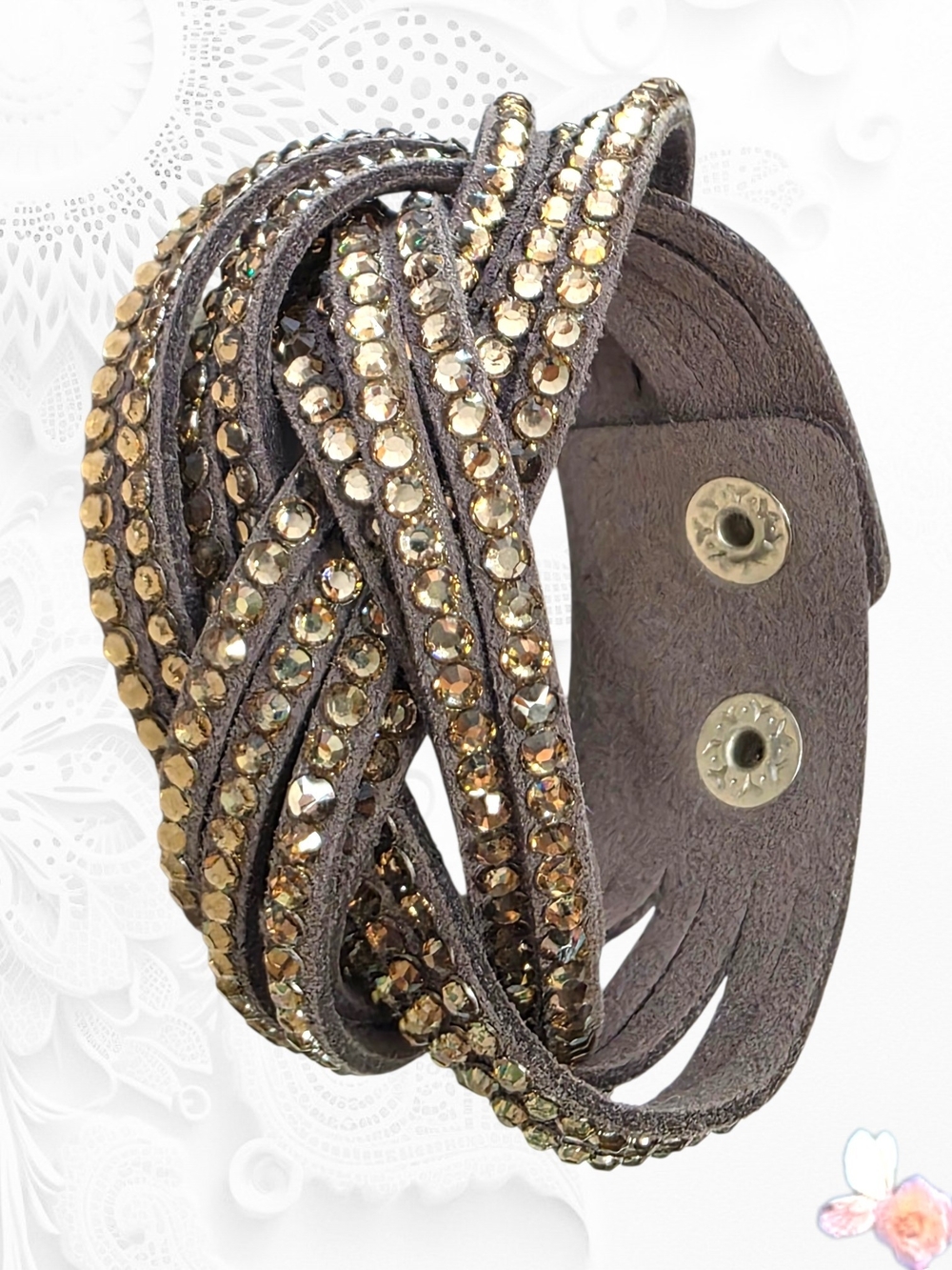 Yin Fung Crystal Suede Wrap Bracelet - Gray With Yellow Goldish